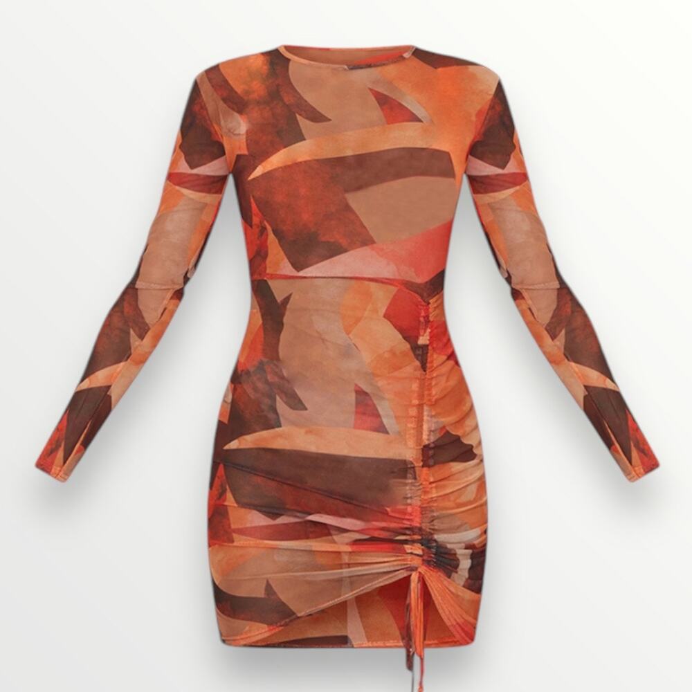 PrettyLittleThing Women’s Mini Dress Geometric Orange Size 4